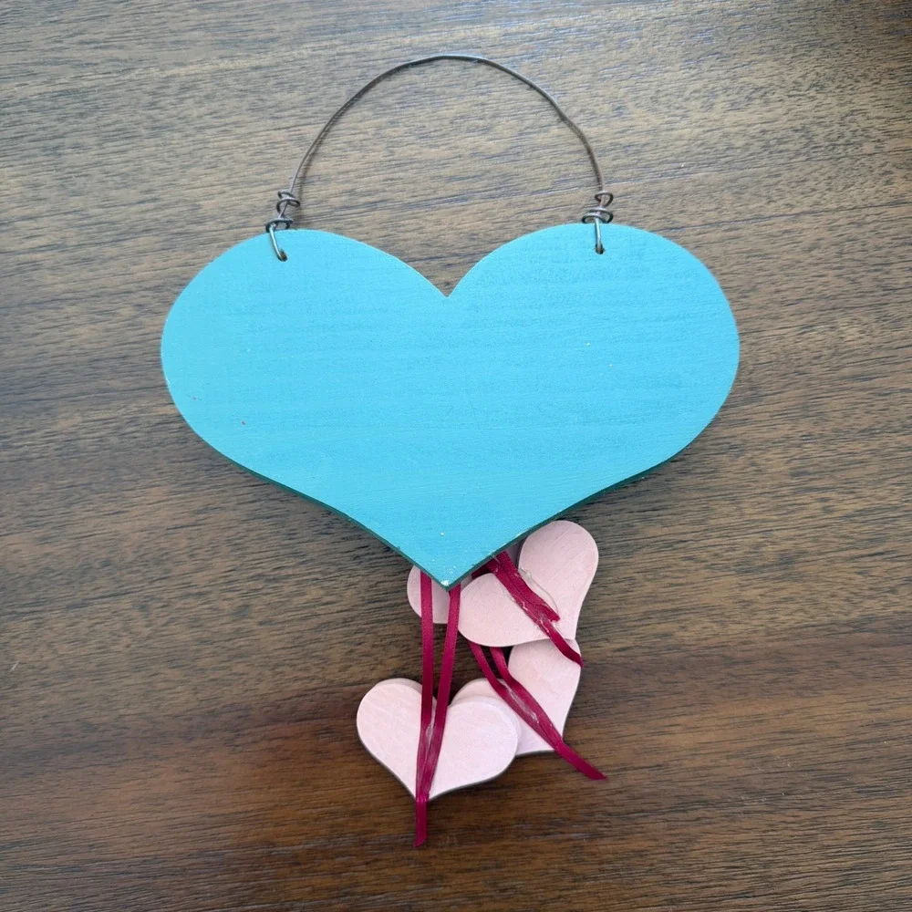 Hand Painted Wood Heart Wall Hanging Moms Busy Take A Number Sign Pink Green